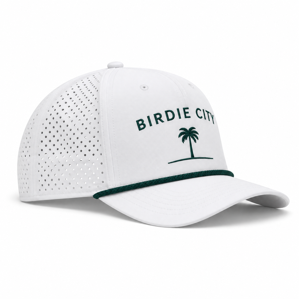 Birdie City Hat three-quarter view on white background
