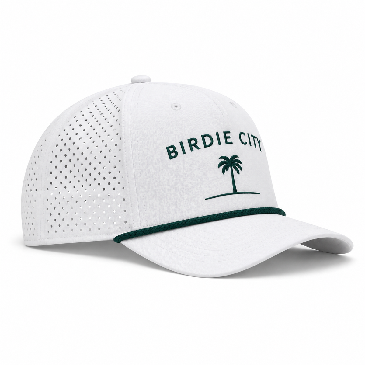 Birdie City Hat three-quarter view on white background
